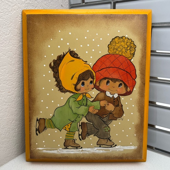 Vintage Plaque Children Ice Skating Boy Girl 1970s 1975 - Picture 2 of 8